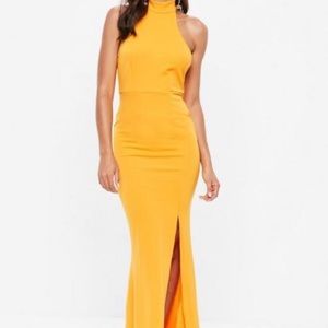 Yellow Choker Halterneck Low Back Maxi Dress